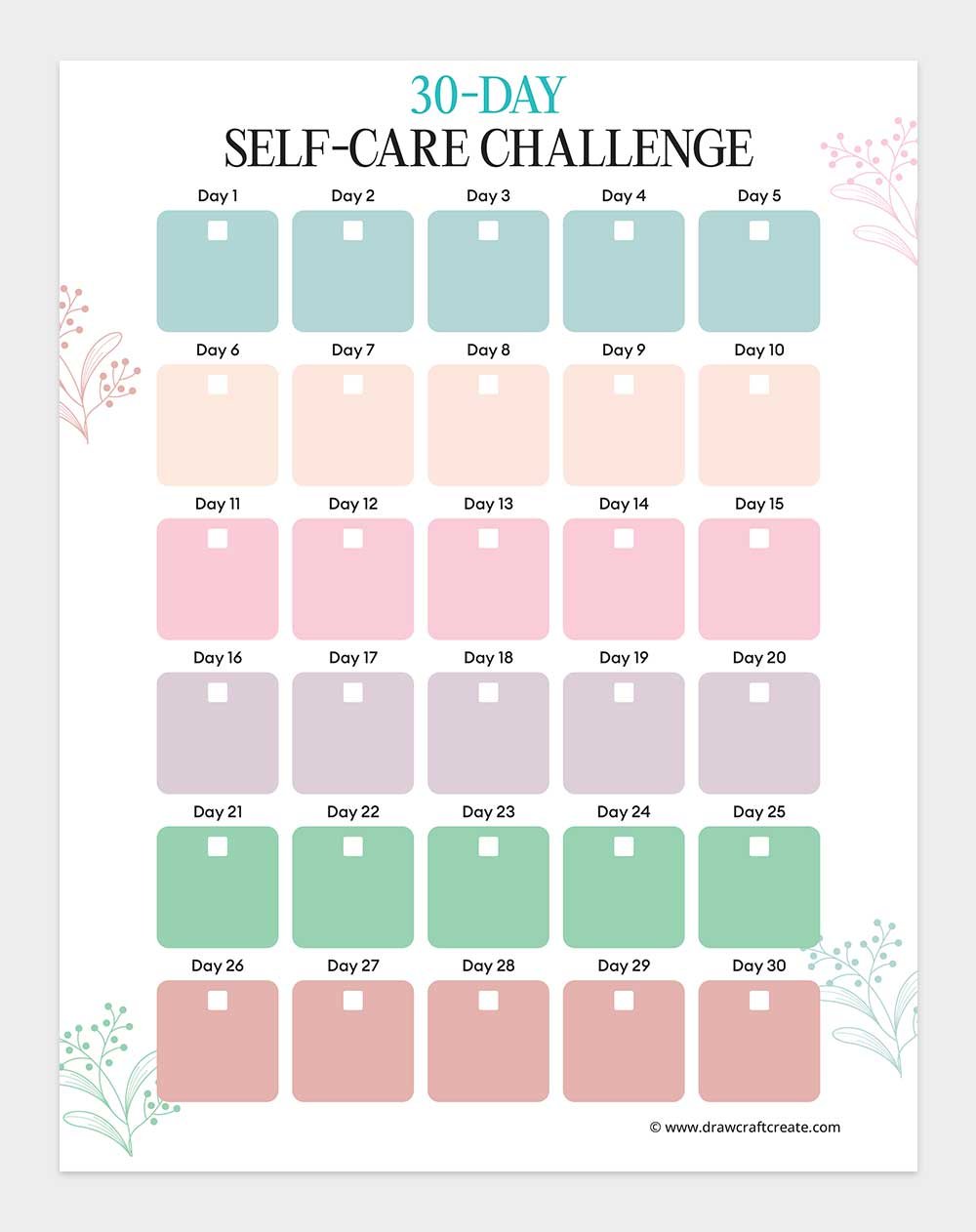 30 day self care challenge printable
