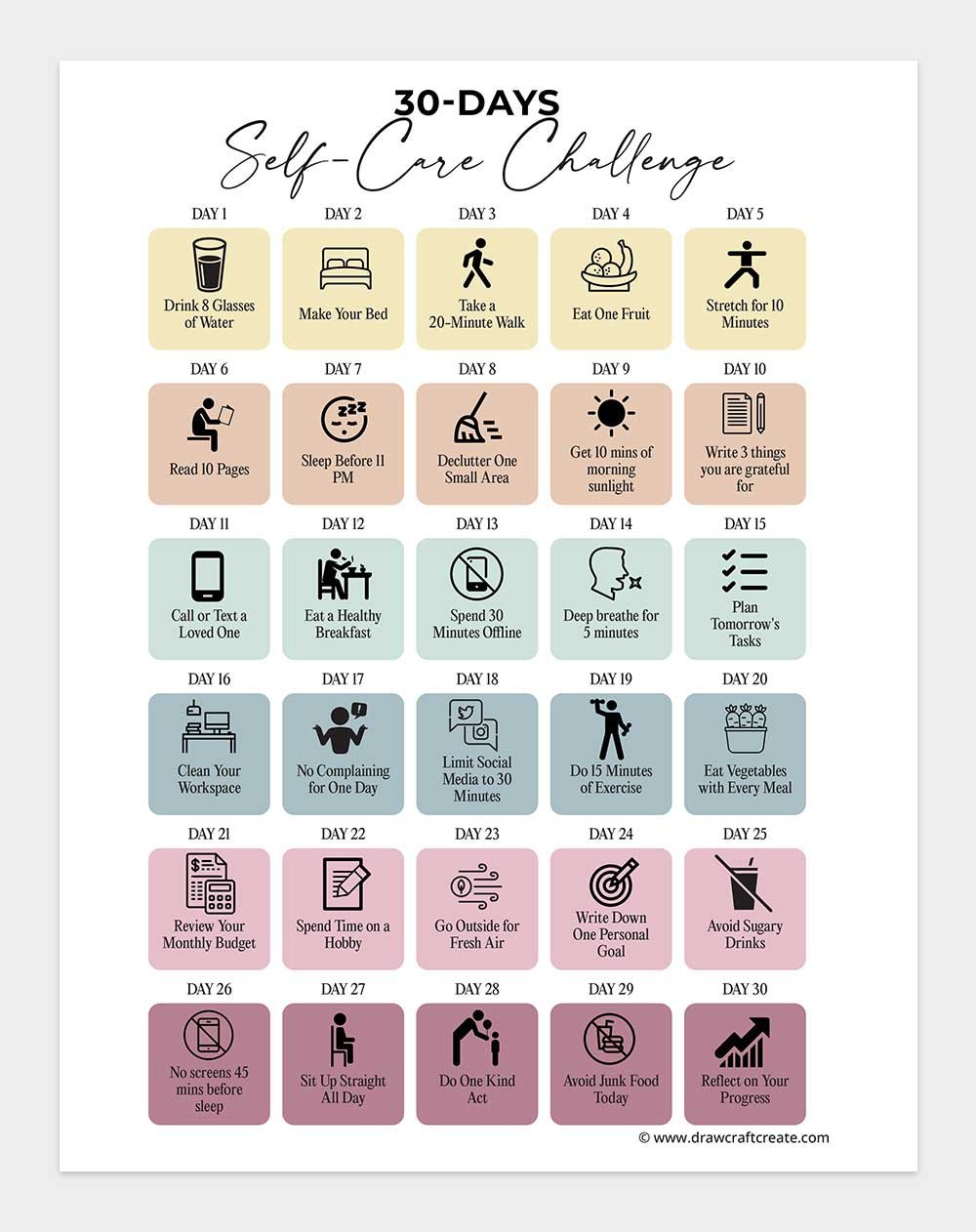 30 day self care challenge printable