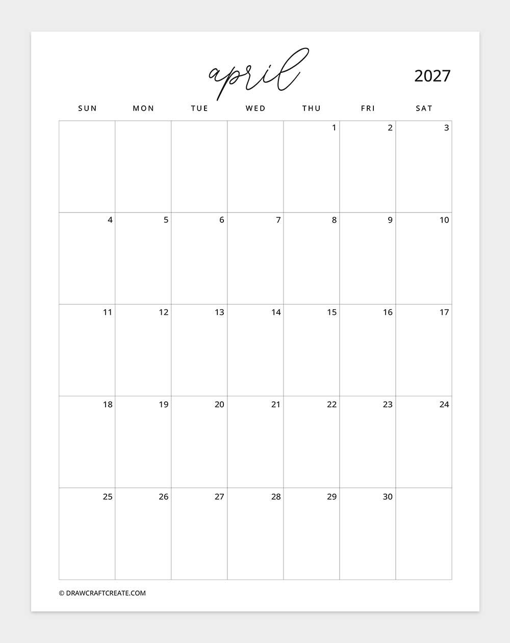 february 2027 calendar vertical without note sunday start
