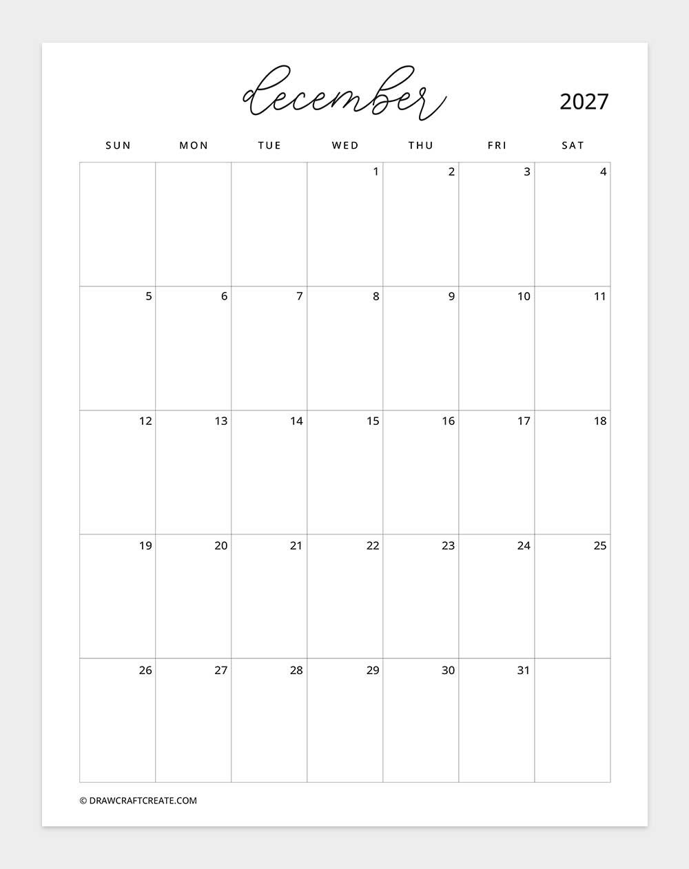 february 2027 calendar vertical without note sunday start