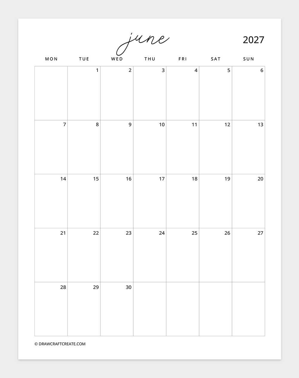 march 2027 calendar vertical without note monday start
