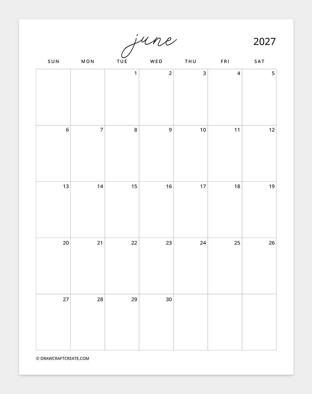february 2027 calendar vertical without note sunday start
