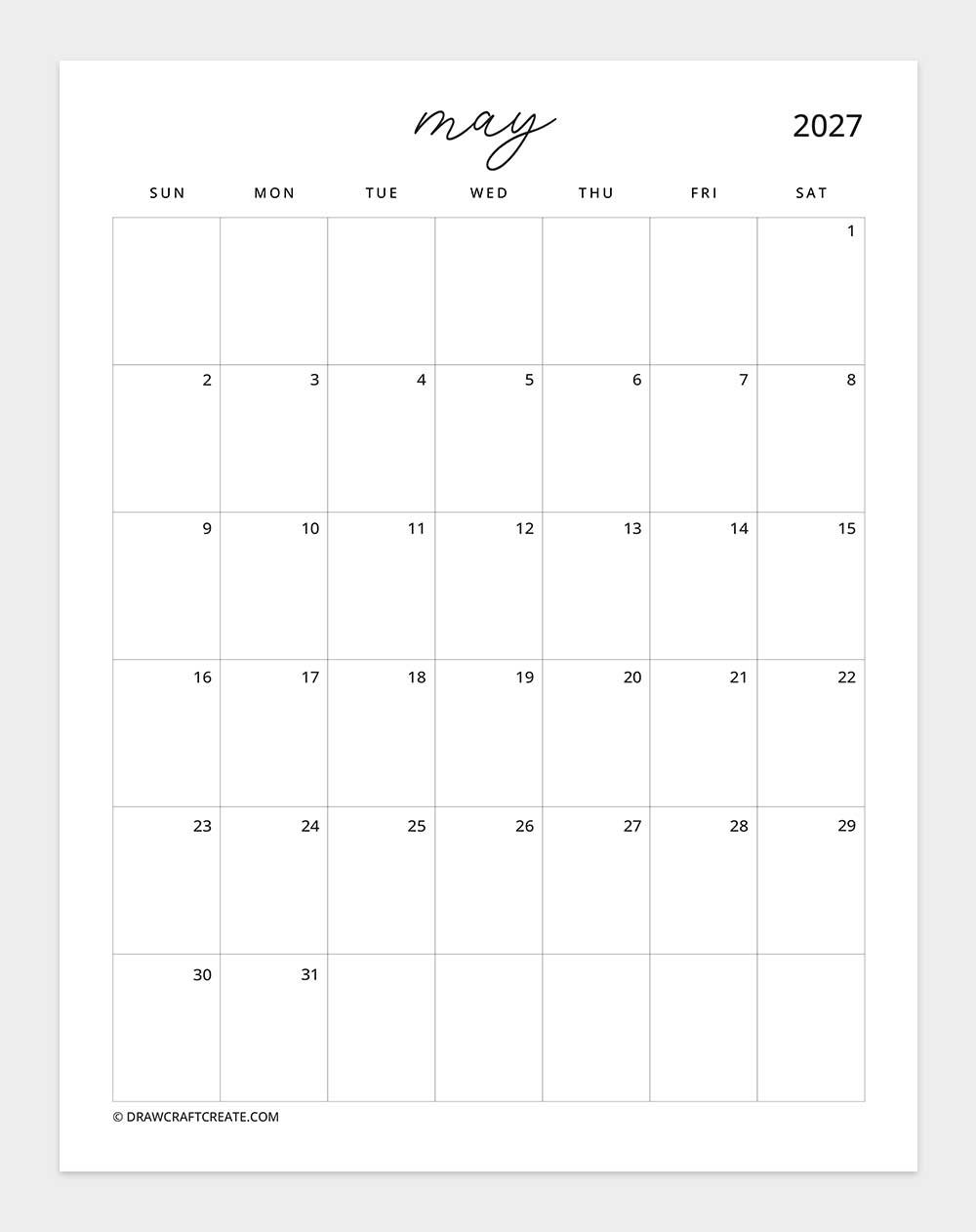 february 2027 calendar vertical without note sunday start
