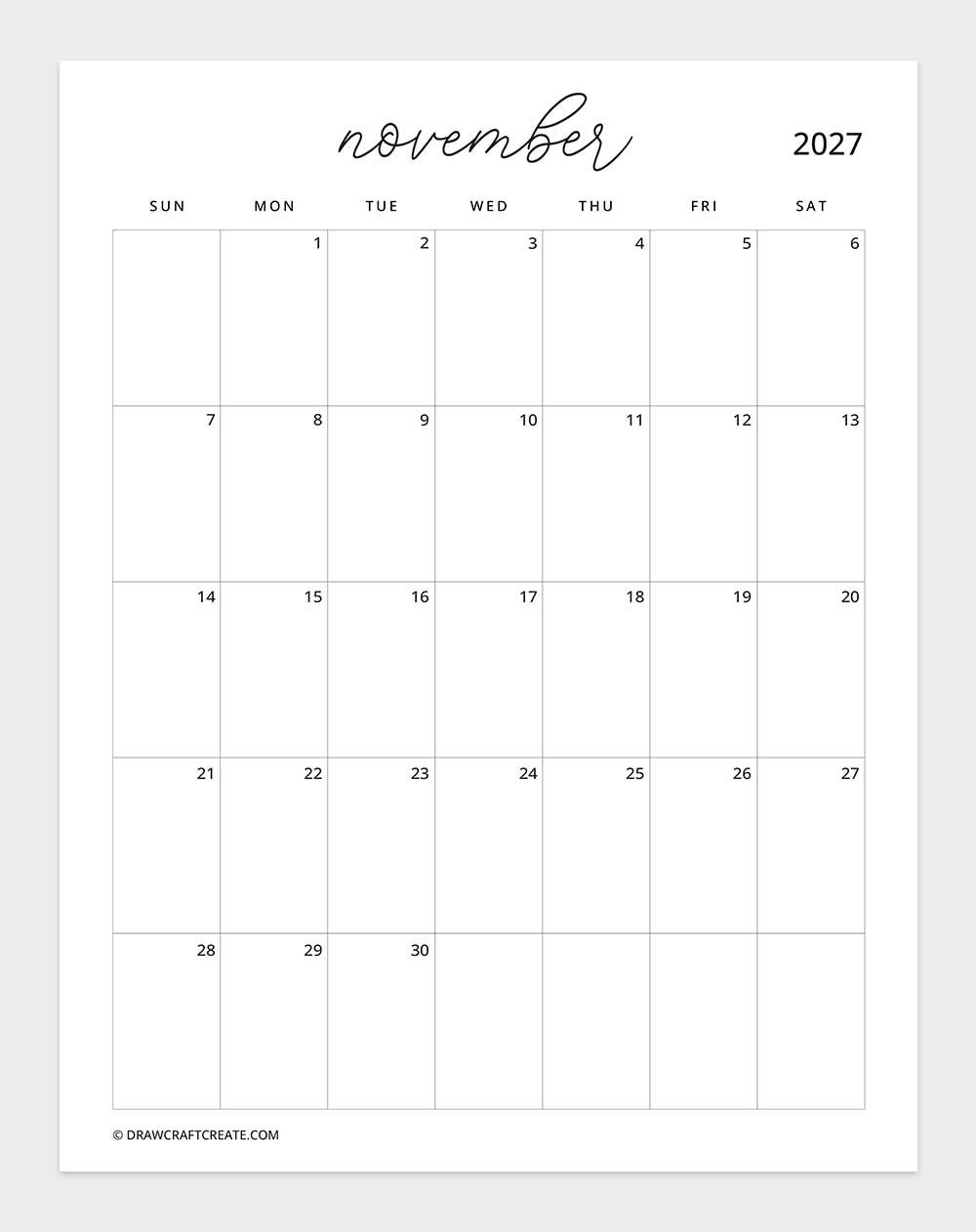 february 2027 calendar vertical without note sunday start