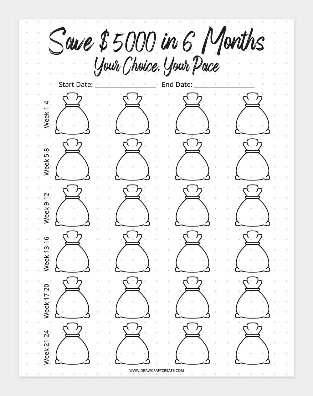 printable 5000 saving challenge