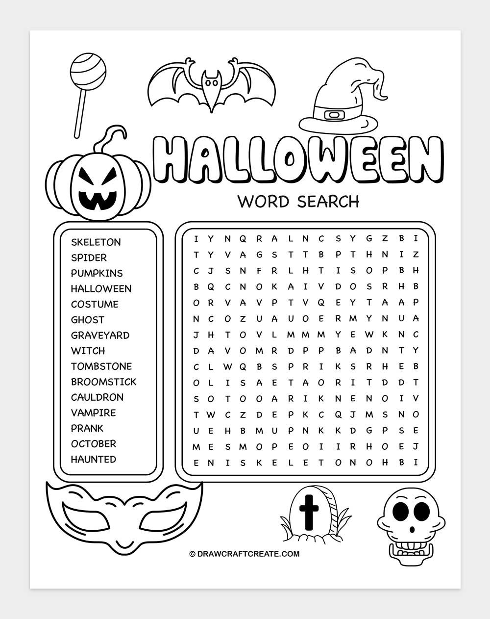 printable halloween word search