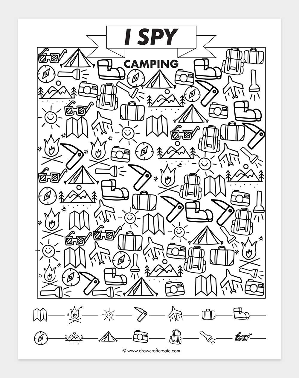 printable i spy camping worksheet
