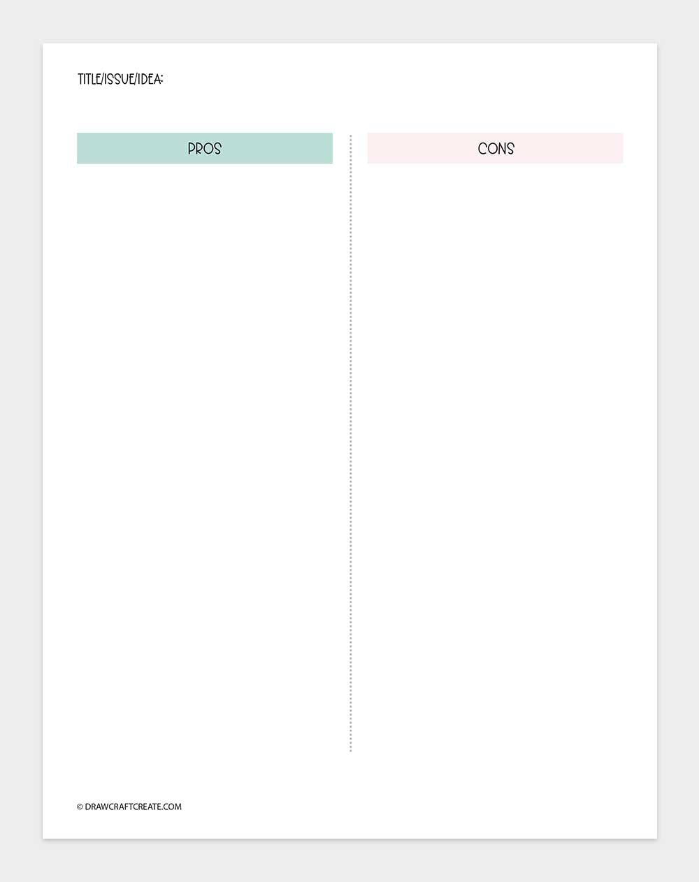 printable pros and cons list template