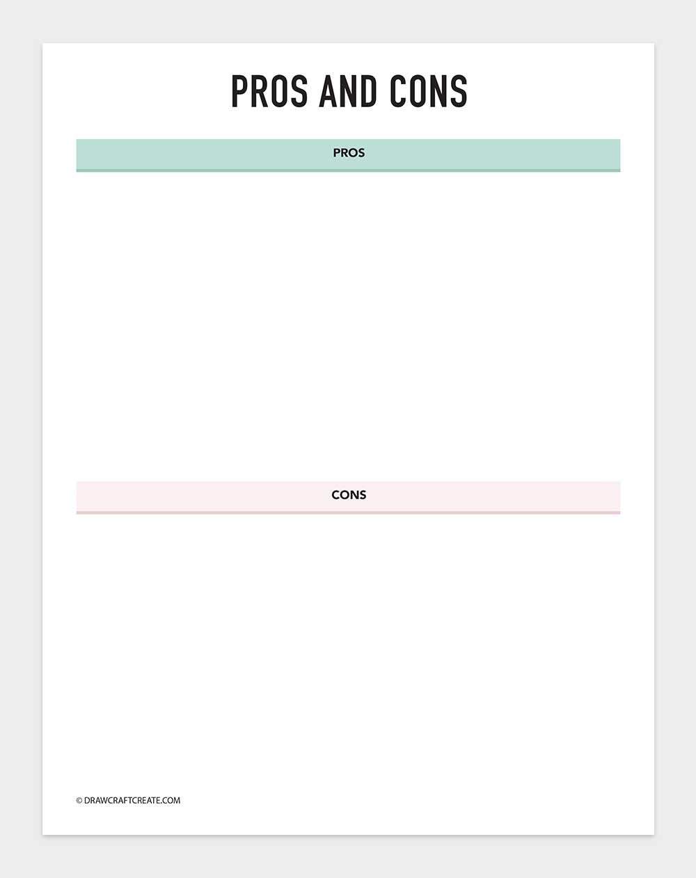 printable pros and cons list template