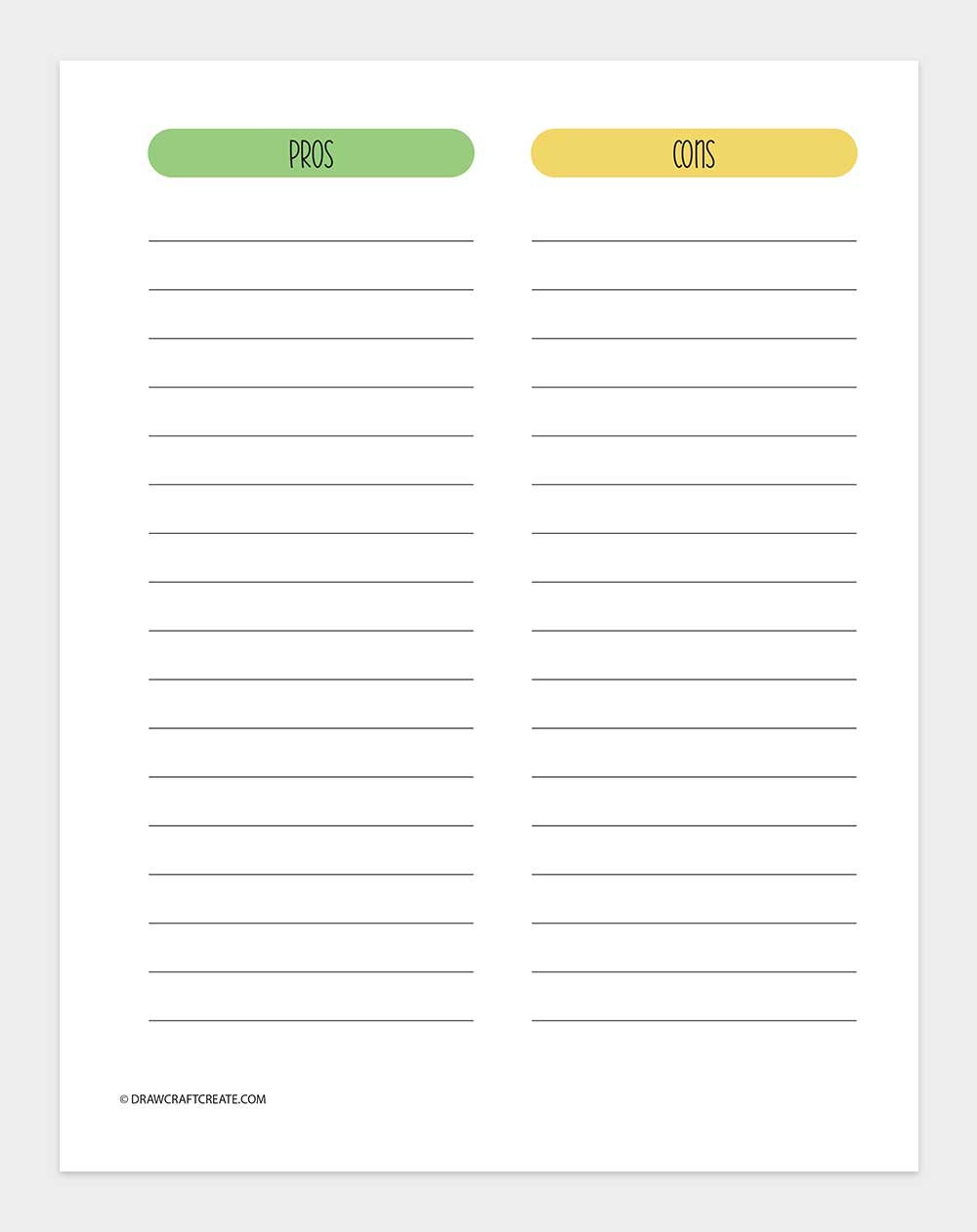 printable pros and cons list template