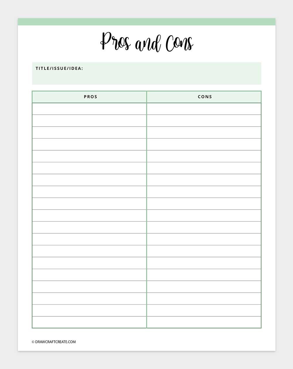 printable pros and cons list template