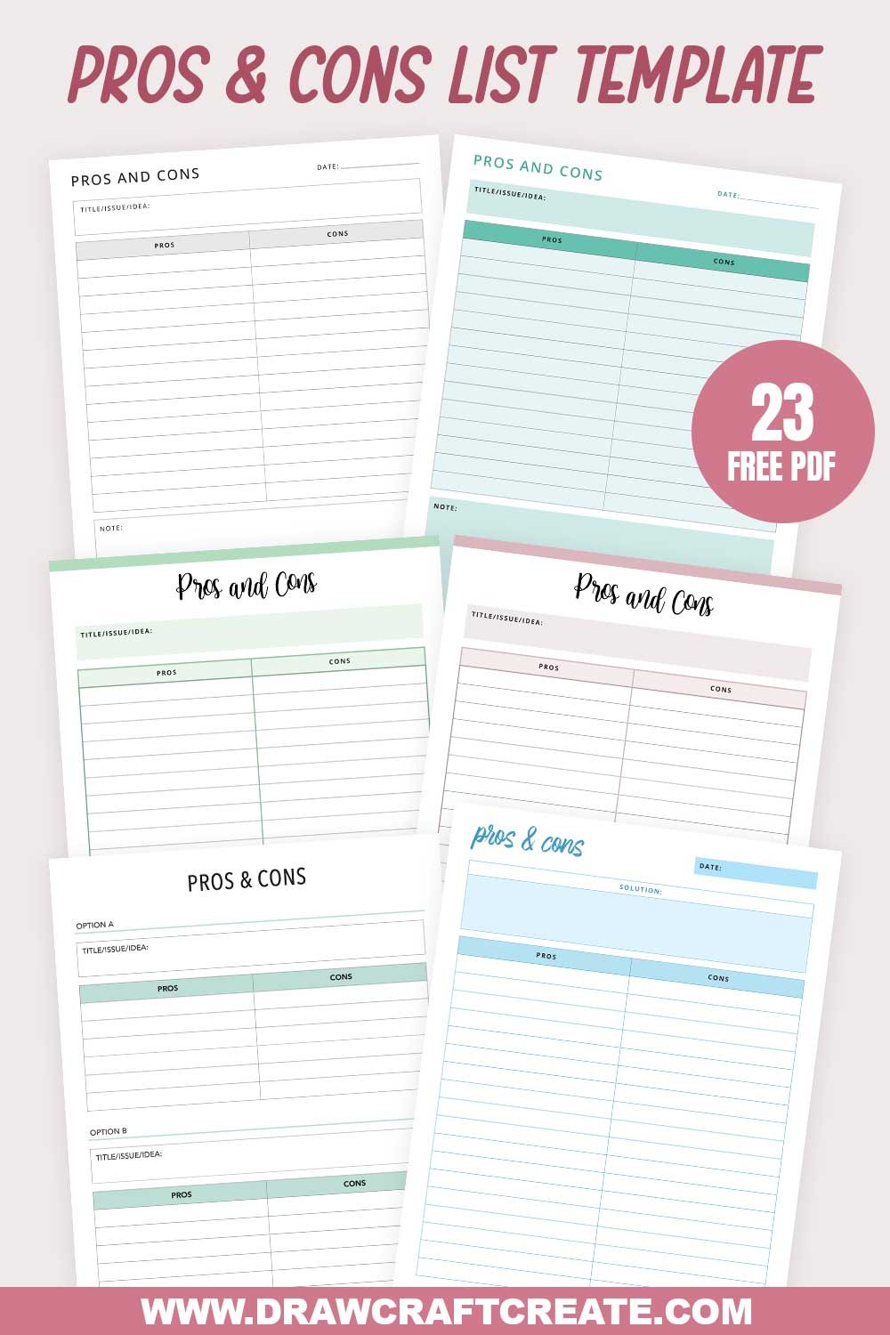 pros and cons list template