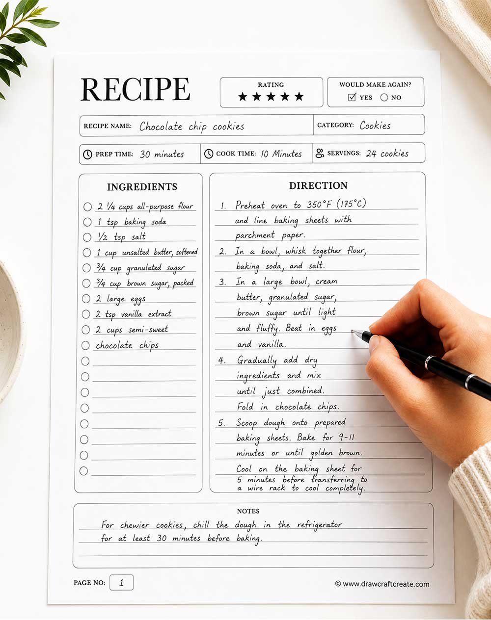 recipe card written