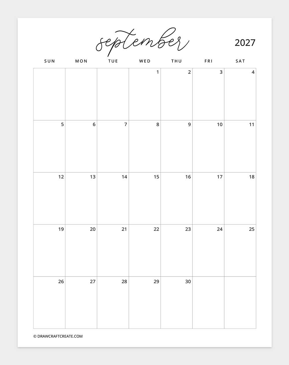 february 2027 calendar vertical without note sunday start