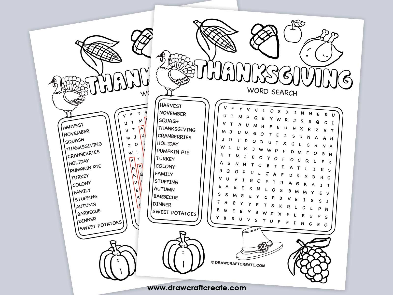 thanksgiving word search answer