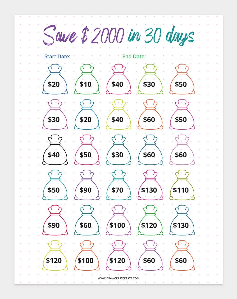 Printable $2000 Saving Challenge