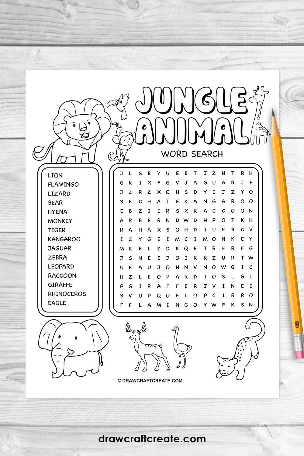 jungle animal word search