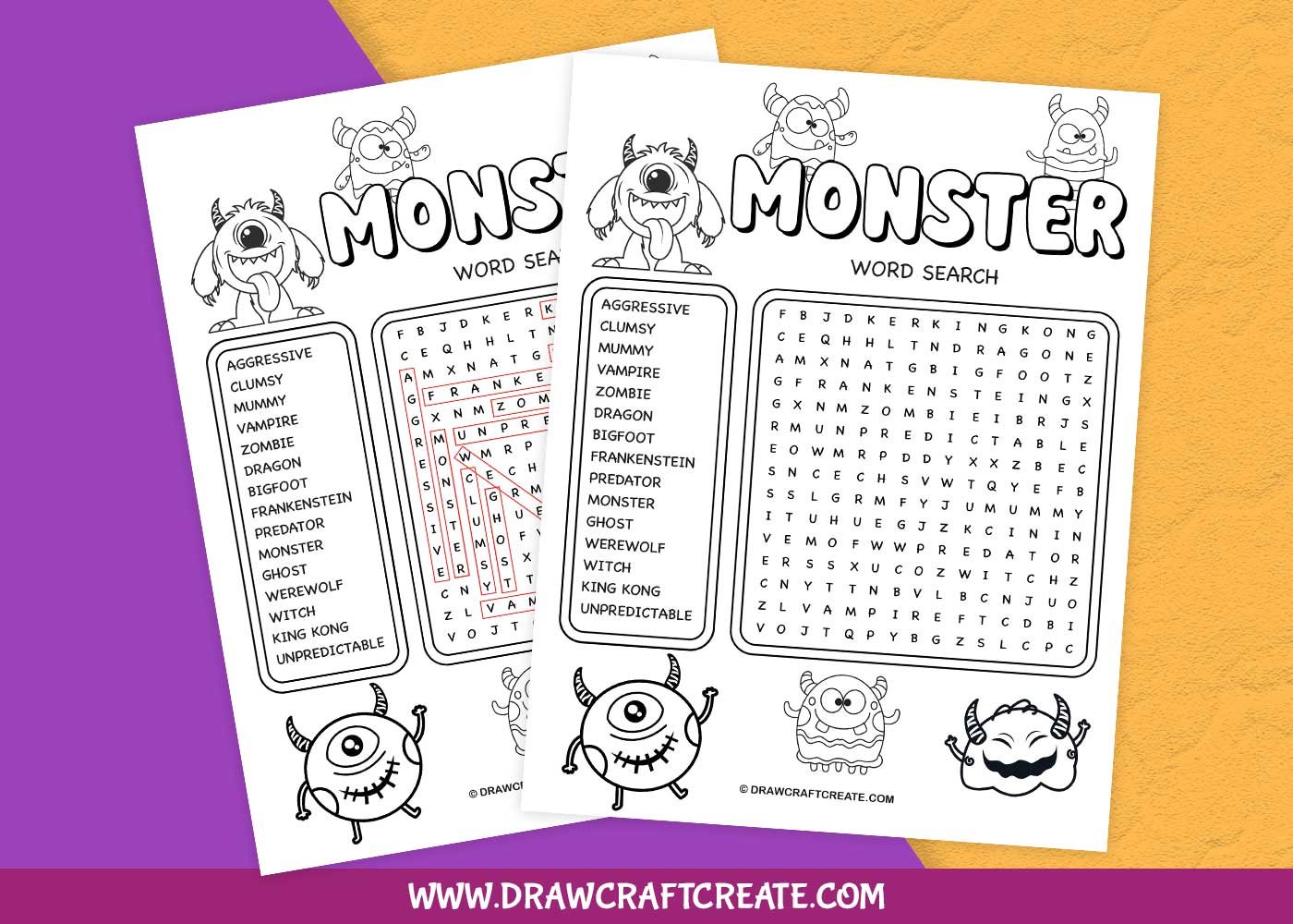 monster word search answer