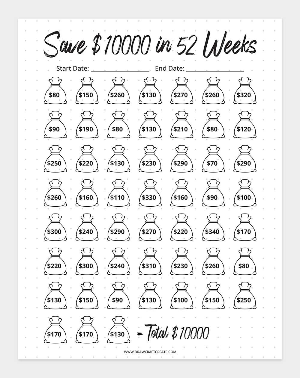 printable $10000 Saving Challenge