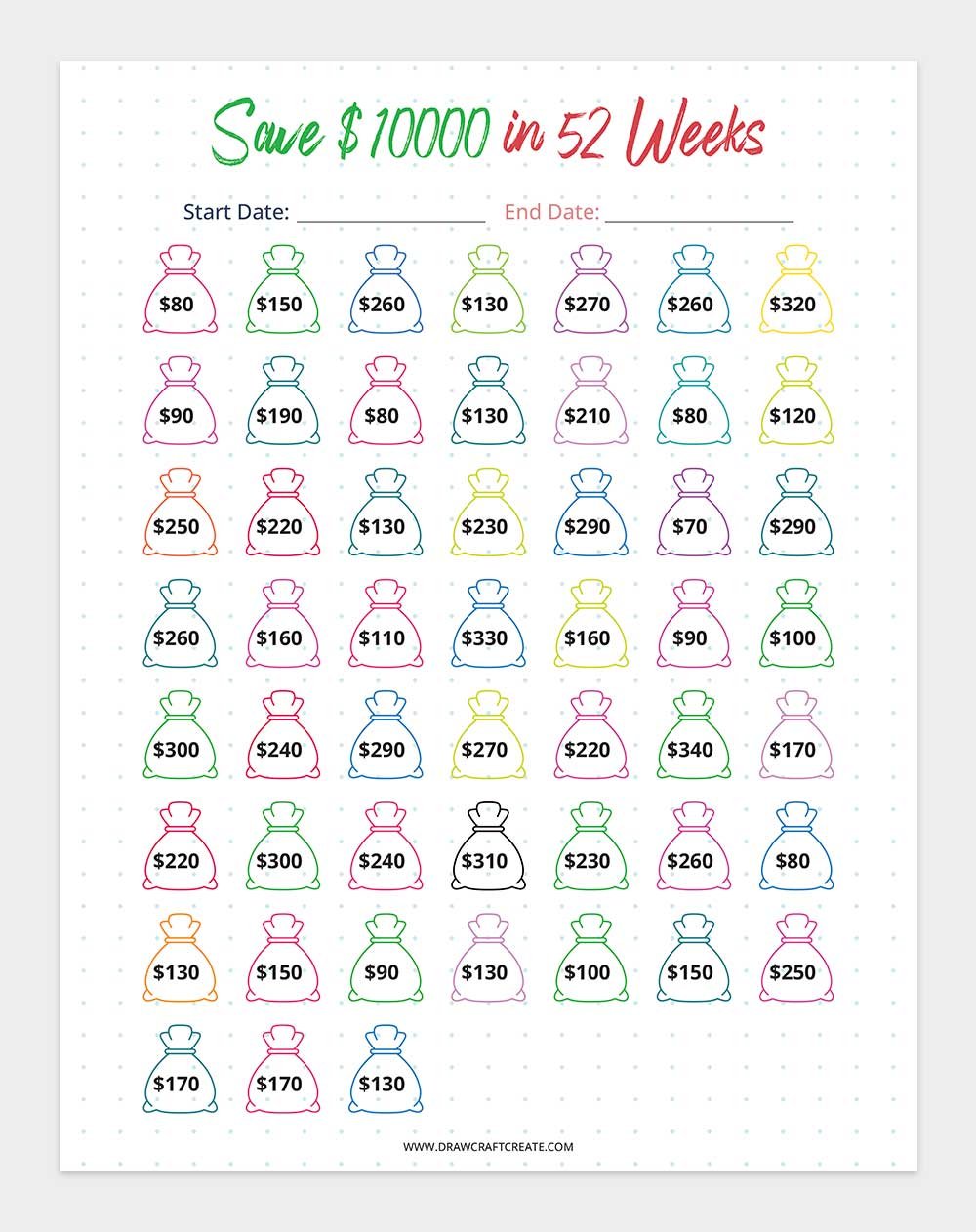 printable $10000 Saving Challenge