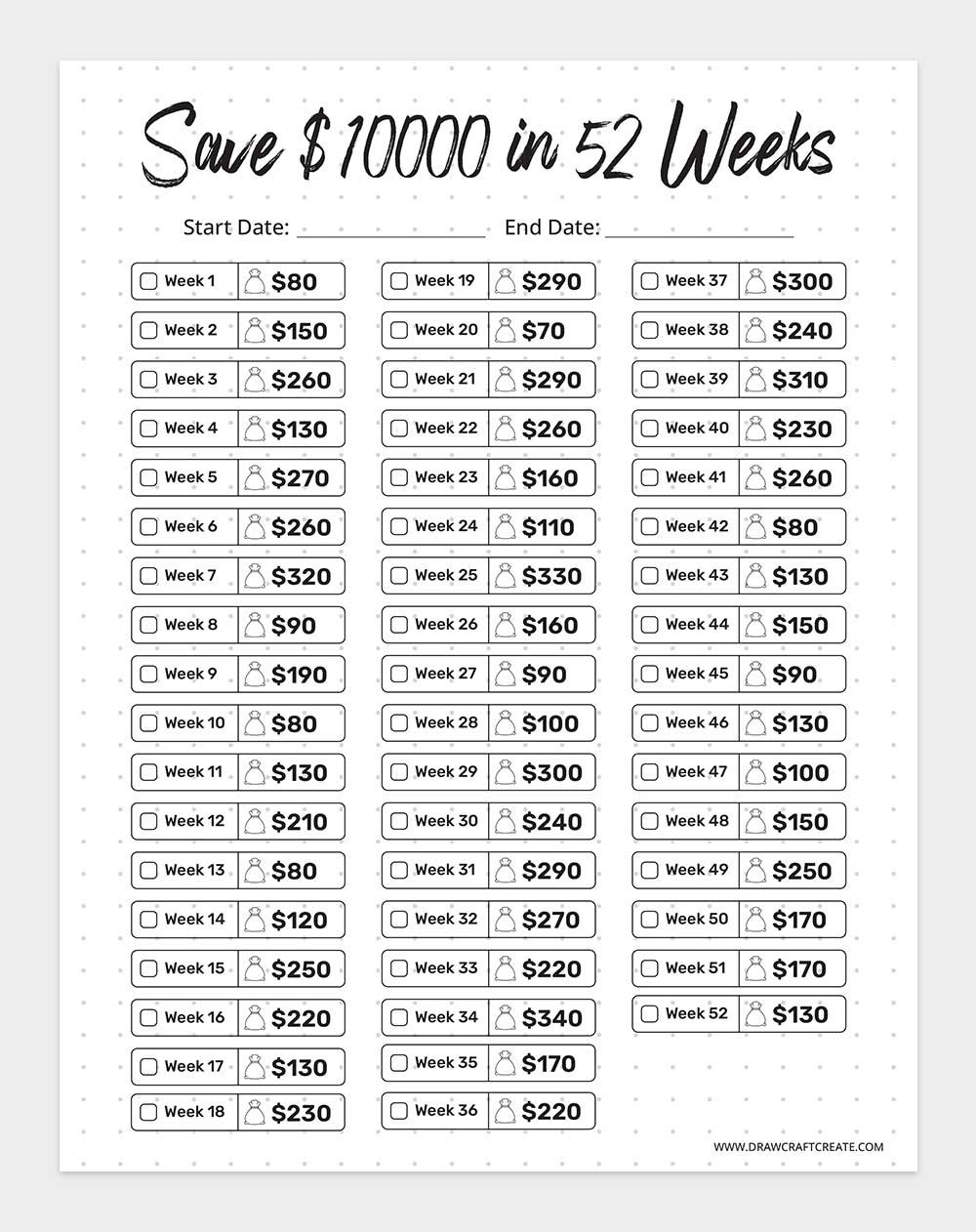 printable $10000 Saving Challenge