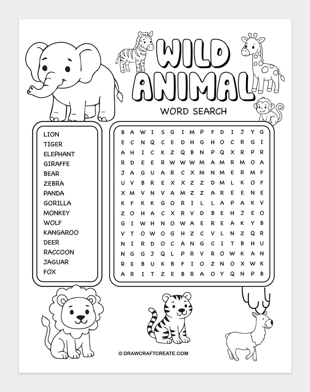 printable animal word search