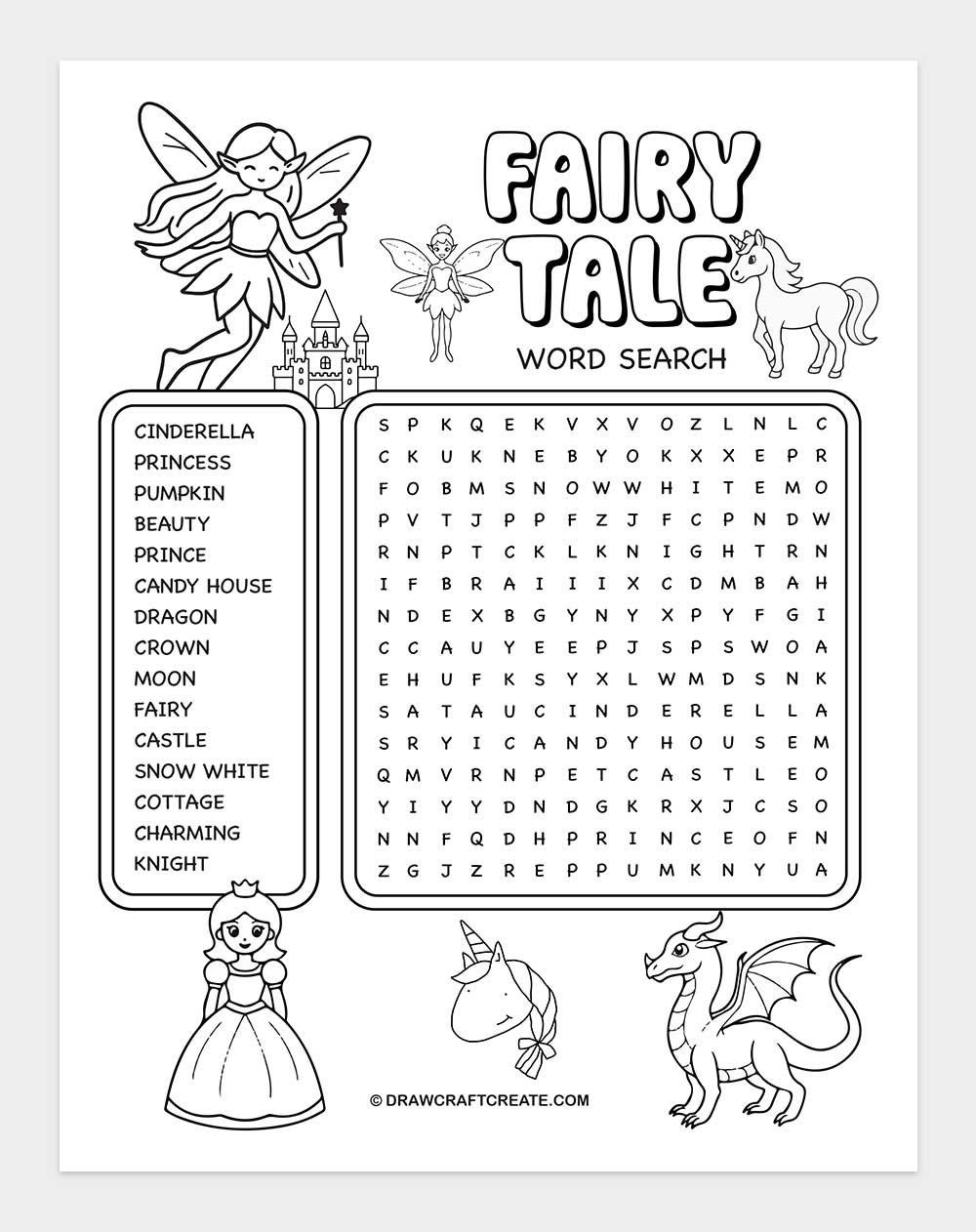 printable fairy tale word search