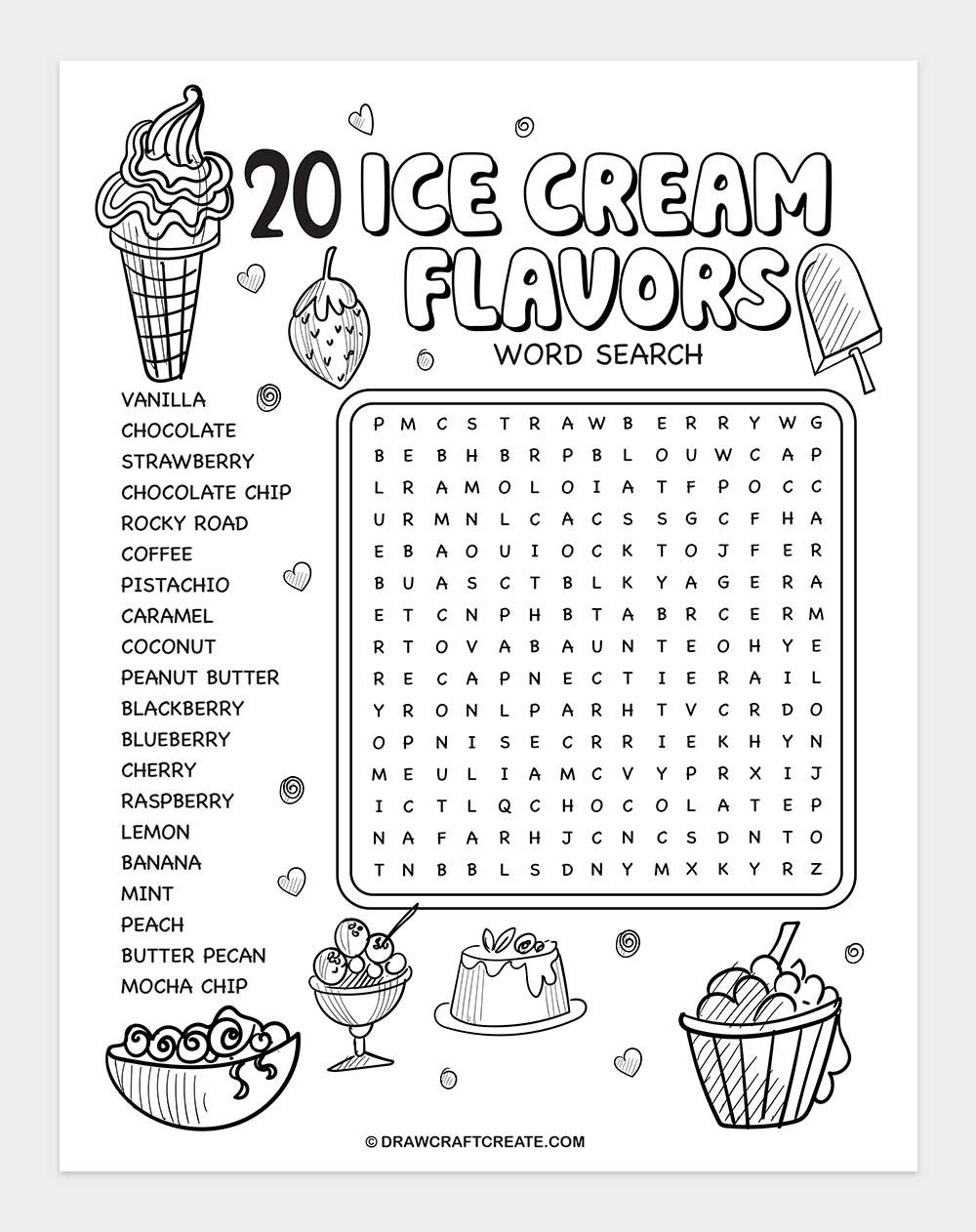 printable ice cream word search