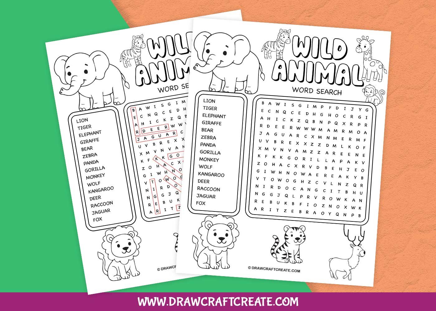 wild animal word search answer