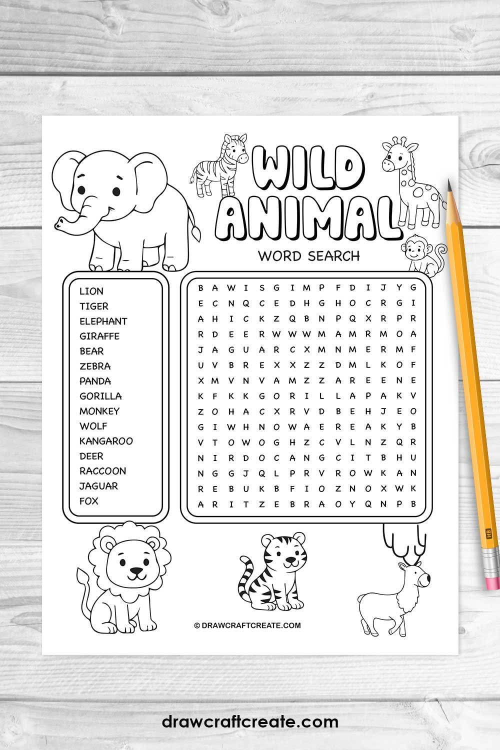 wild animal word search