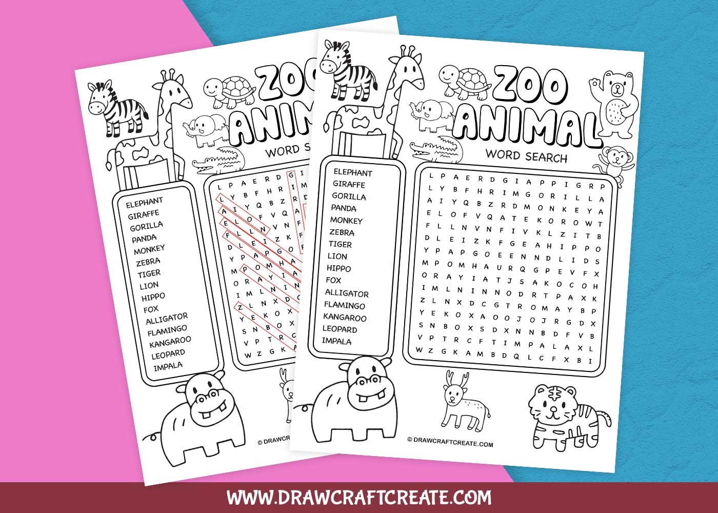 zoo animal word search answer