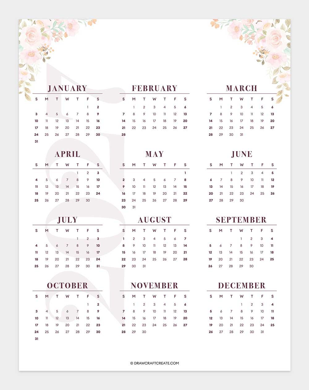 2027 Yearly Calendar Printable