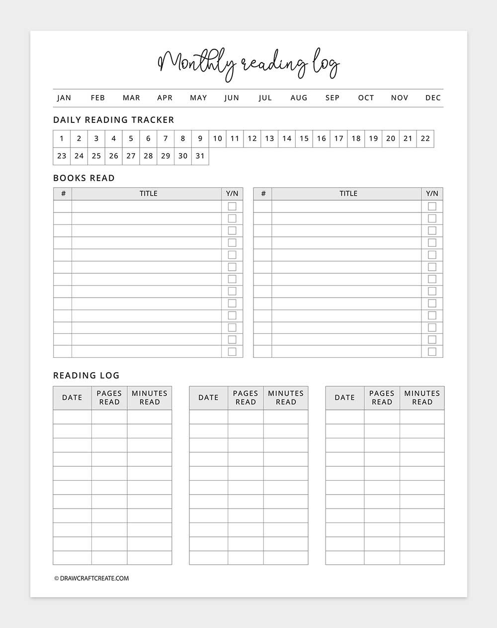 monthly reading log