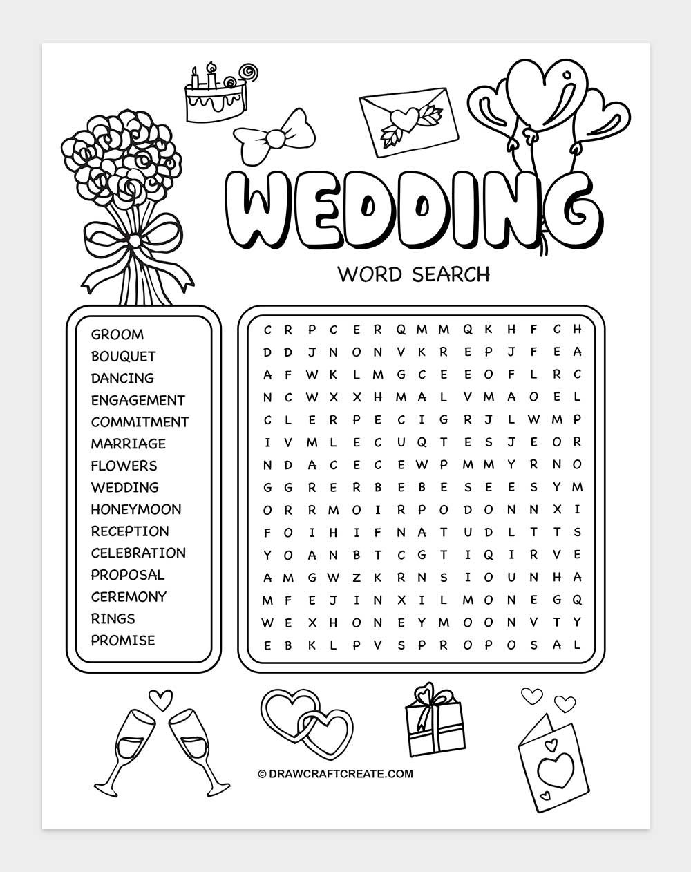 printable wedding word search