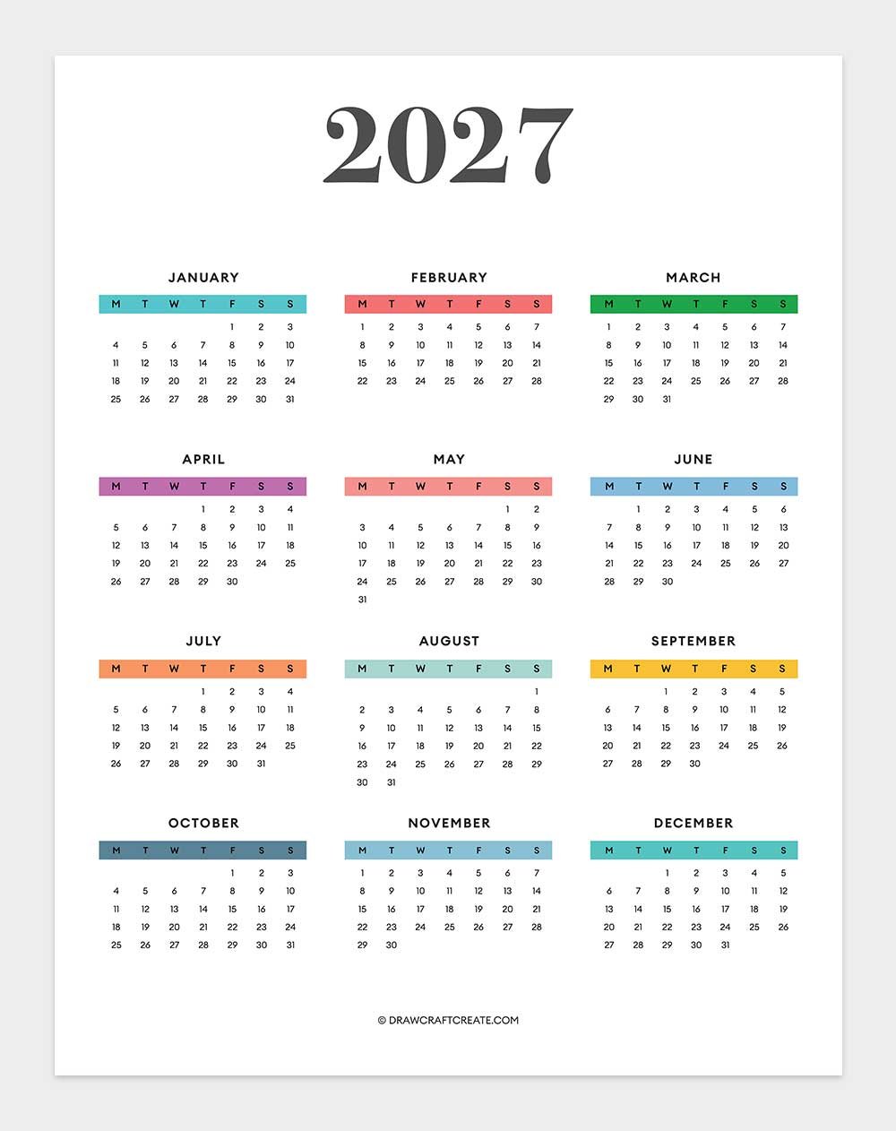 2027 yearly calendar template