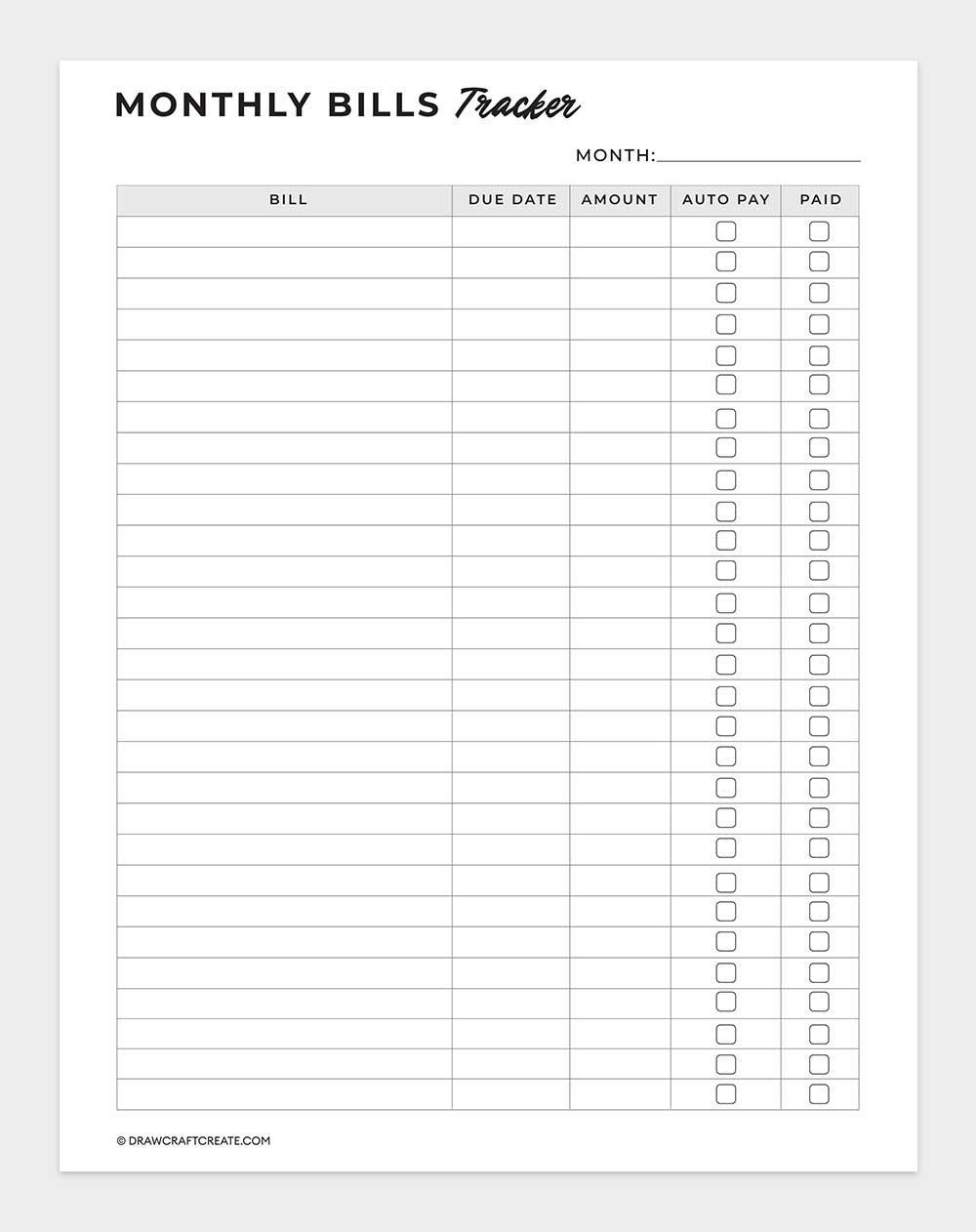 monthly bill tracker