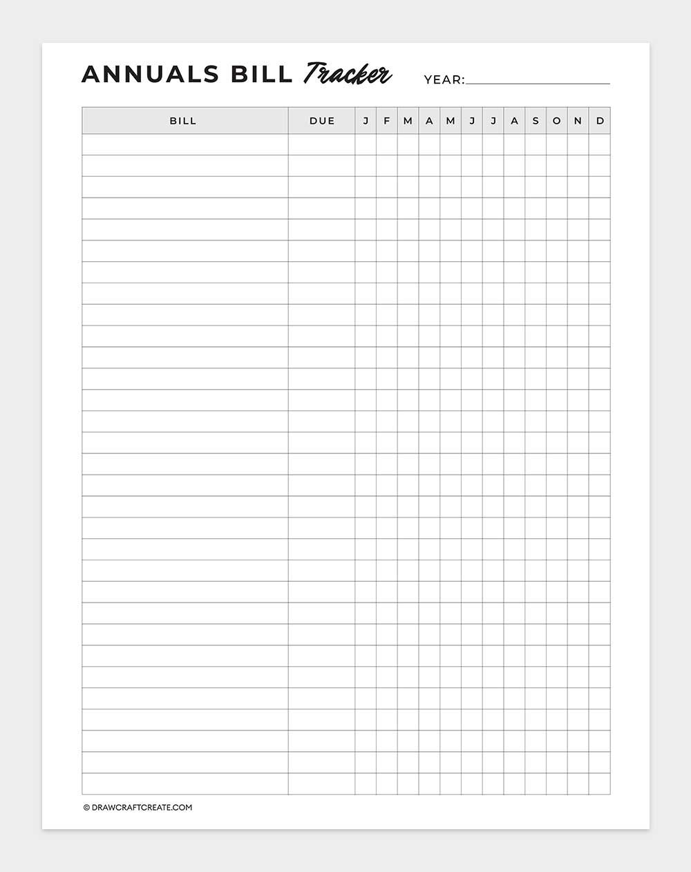 annual bill tracker