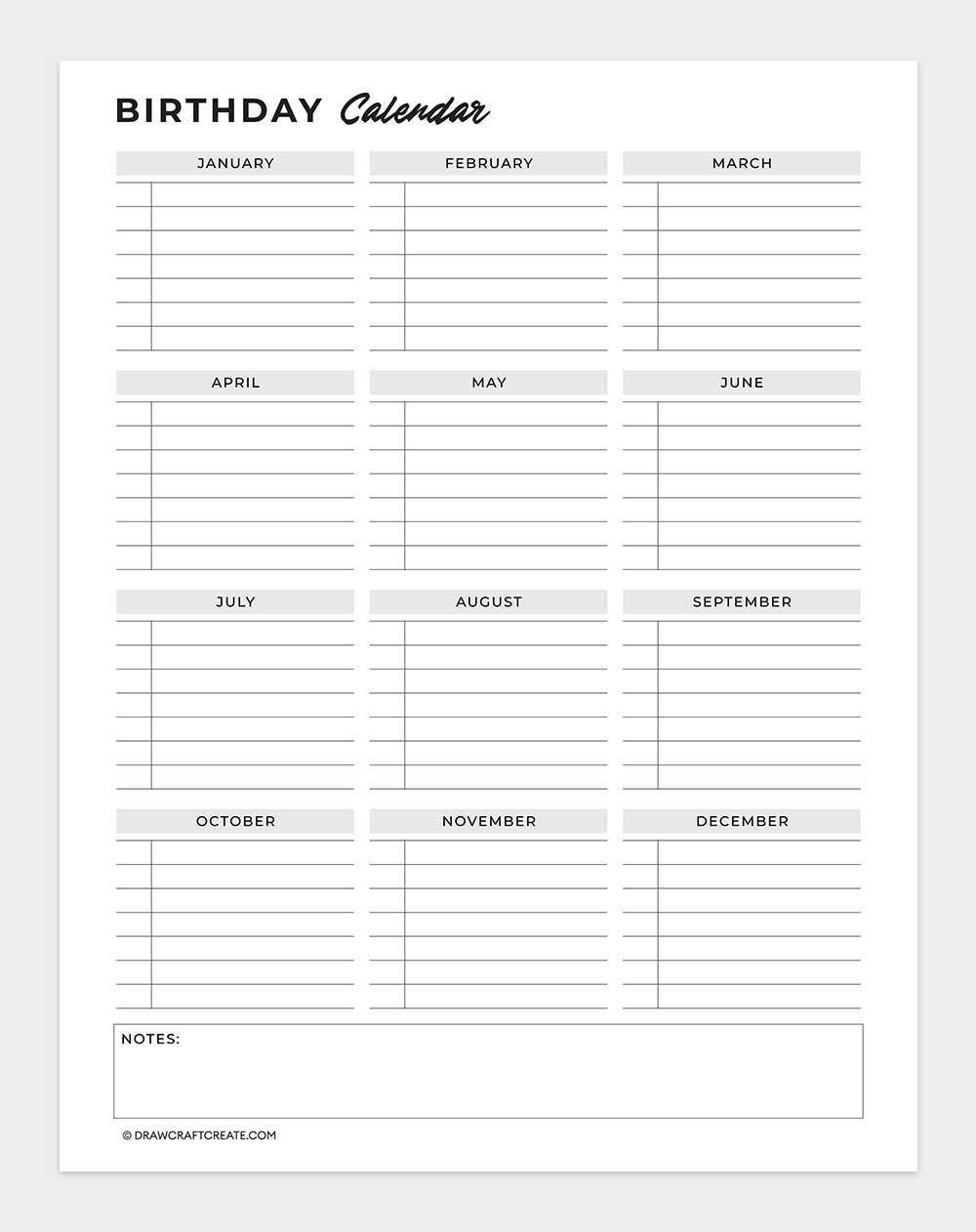 Birthday calendar