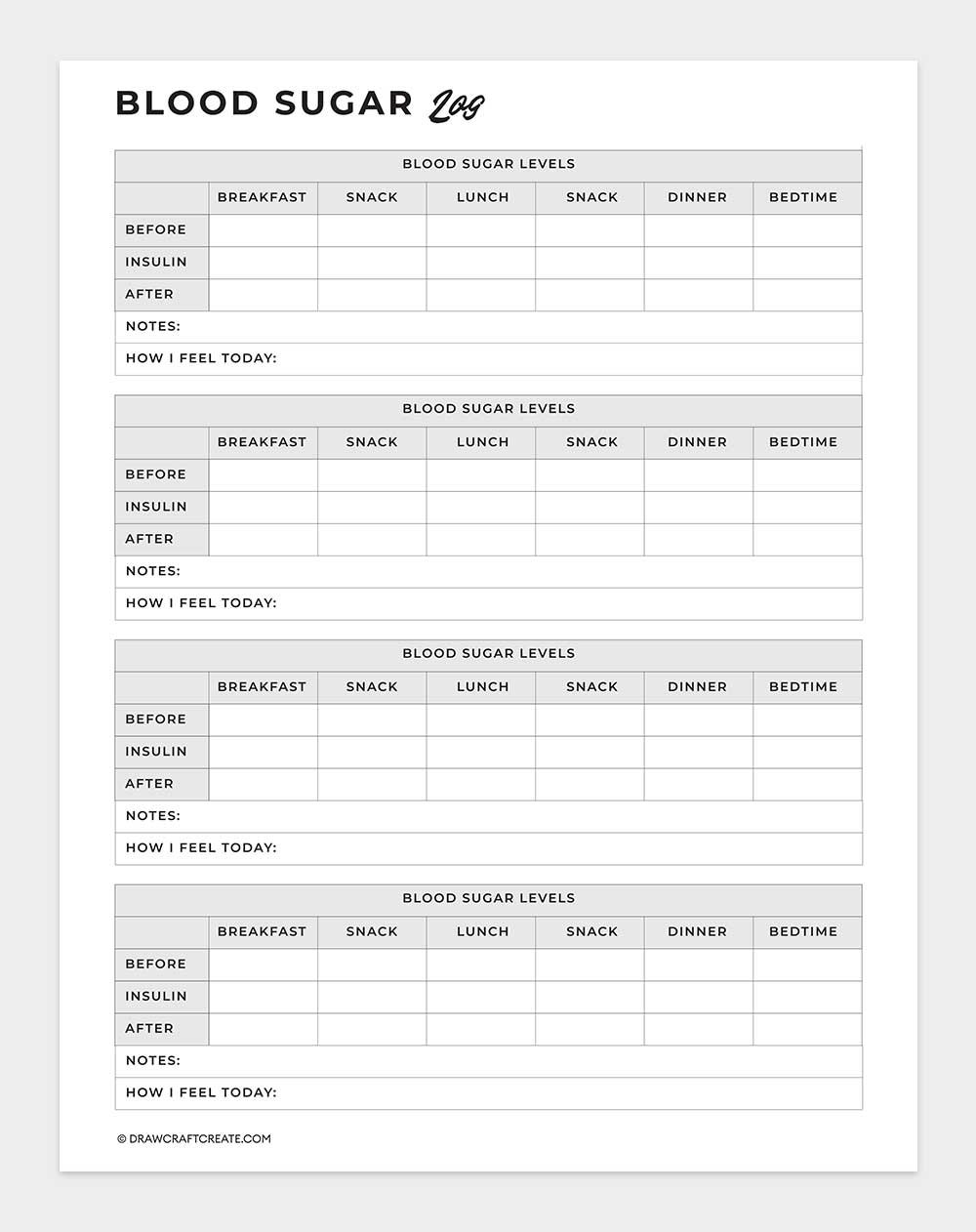 blood sugar log
