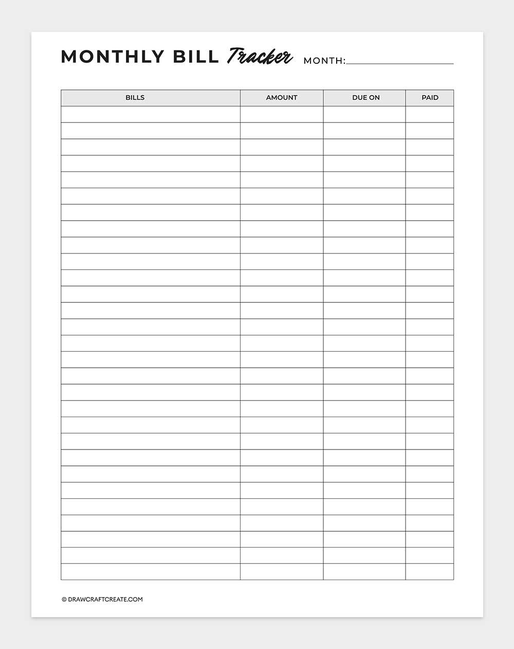 monthly bill tracker