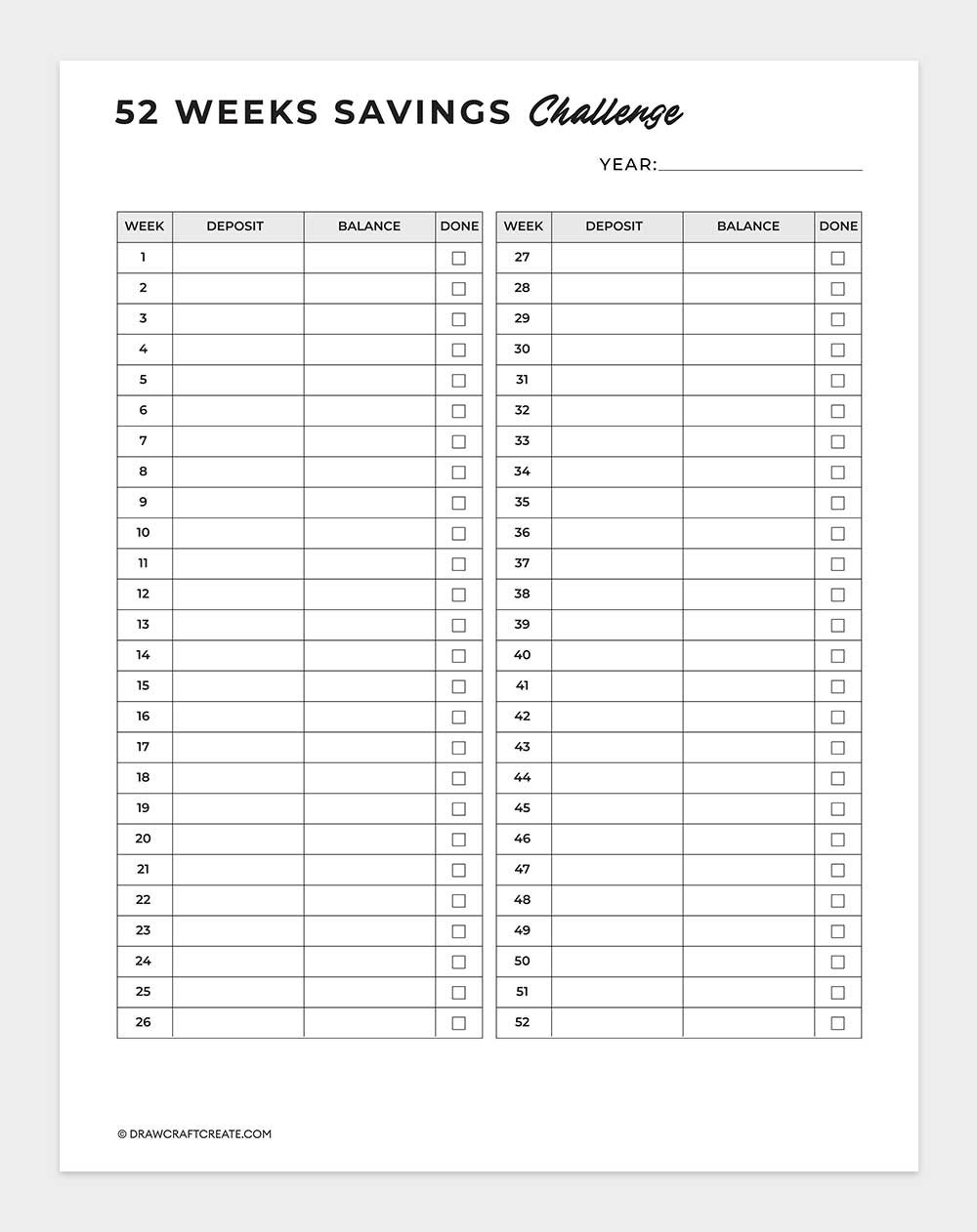 52 weeks savings challenge