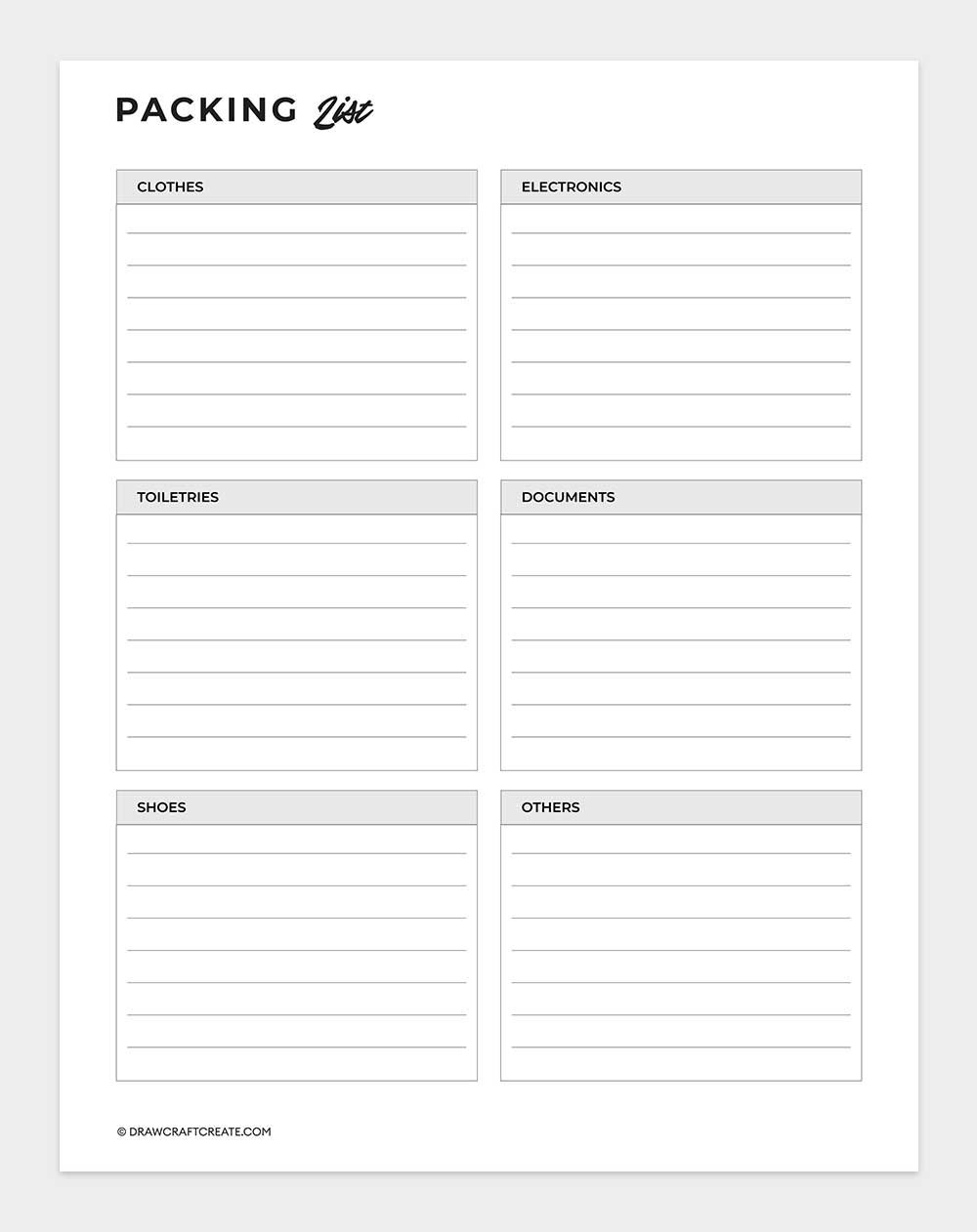 packing list
