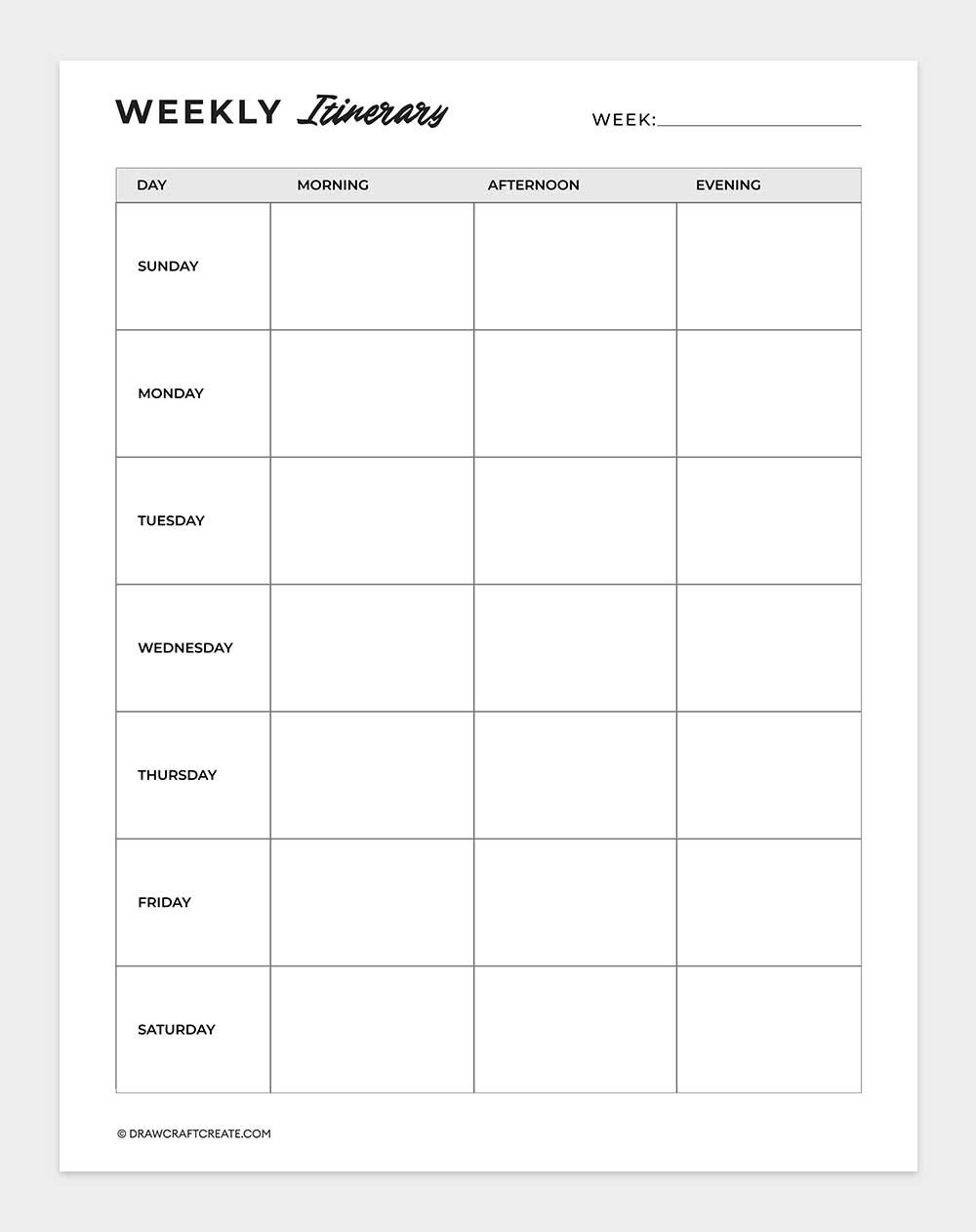 weekly itinerary