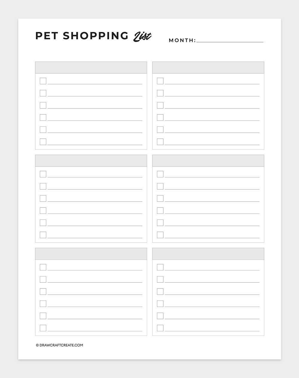 pet shopping list