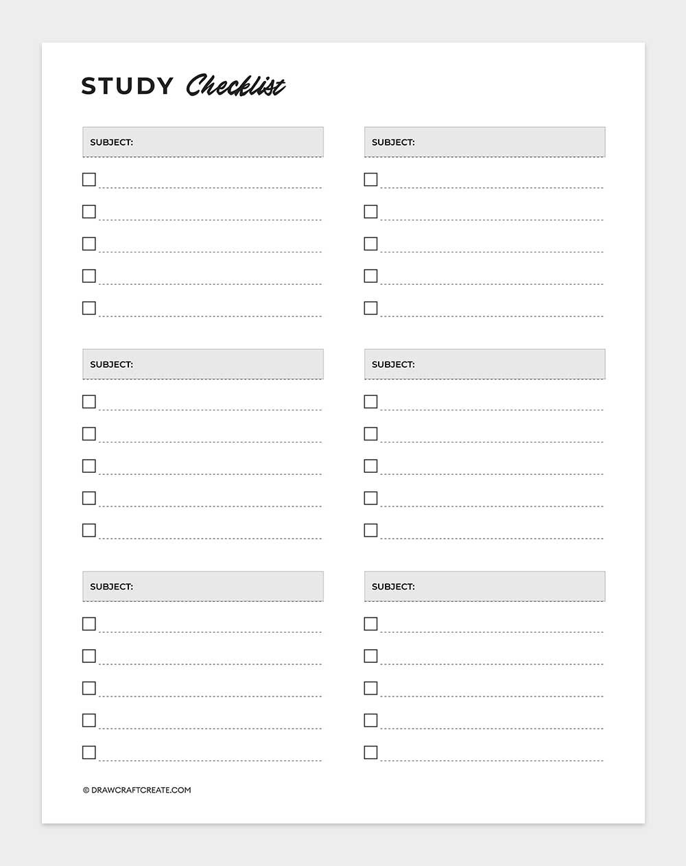 study checklist