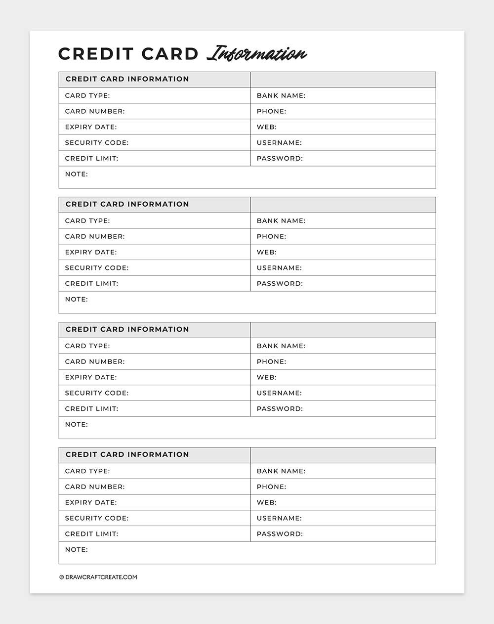 credit card information