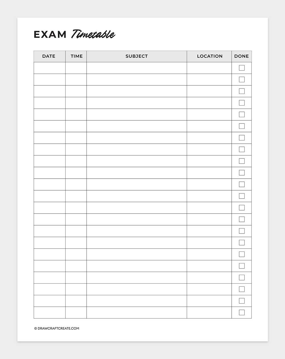 exam timetable
