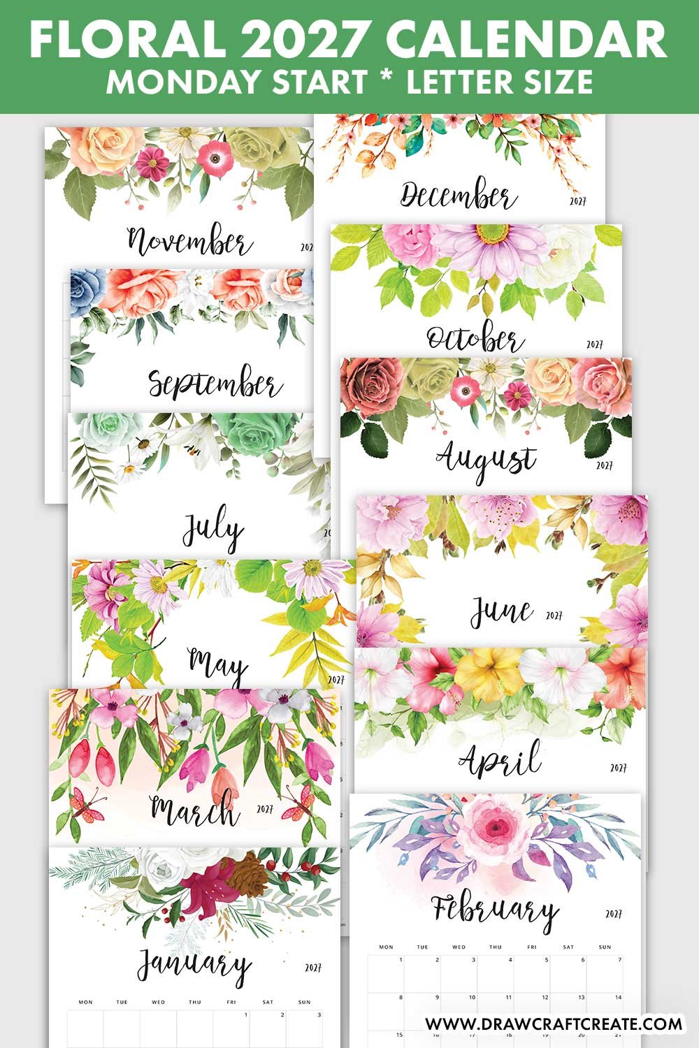 Floral 2027 Calendar Printable