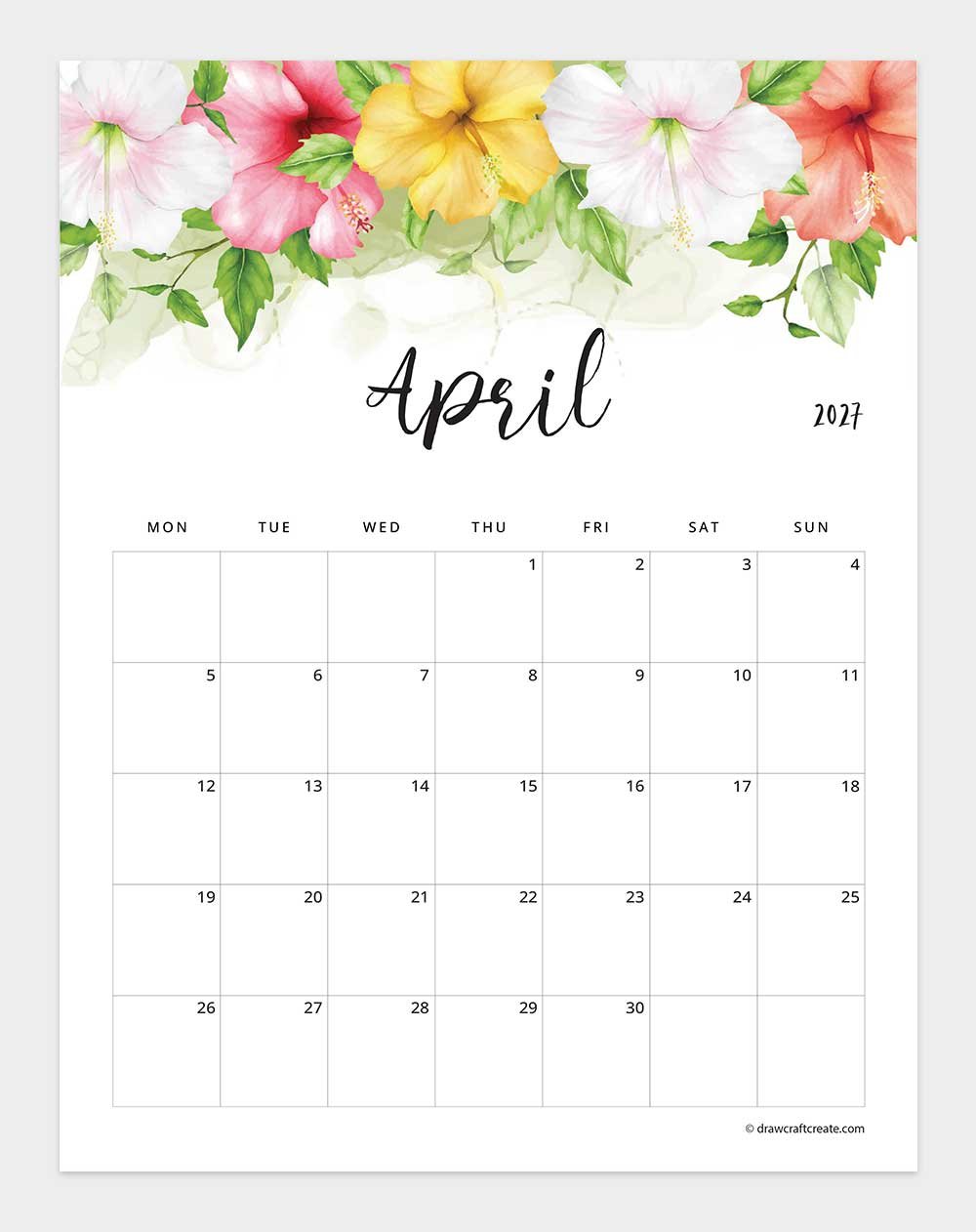 january 2027 floral calendar