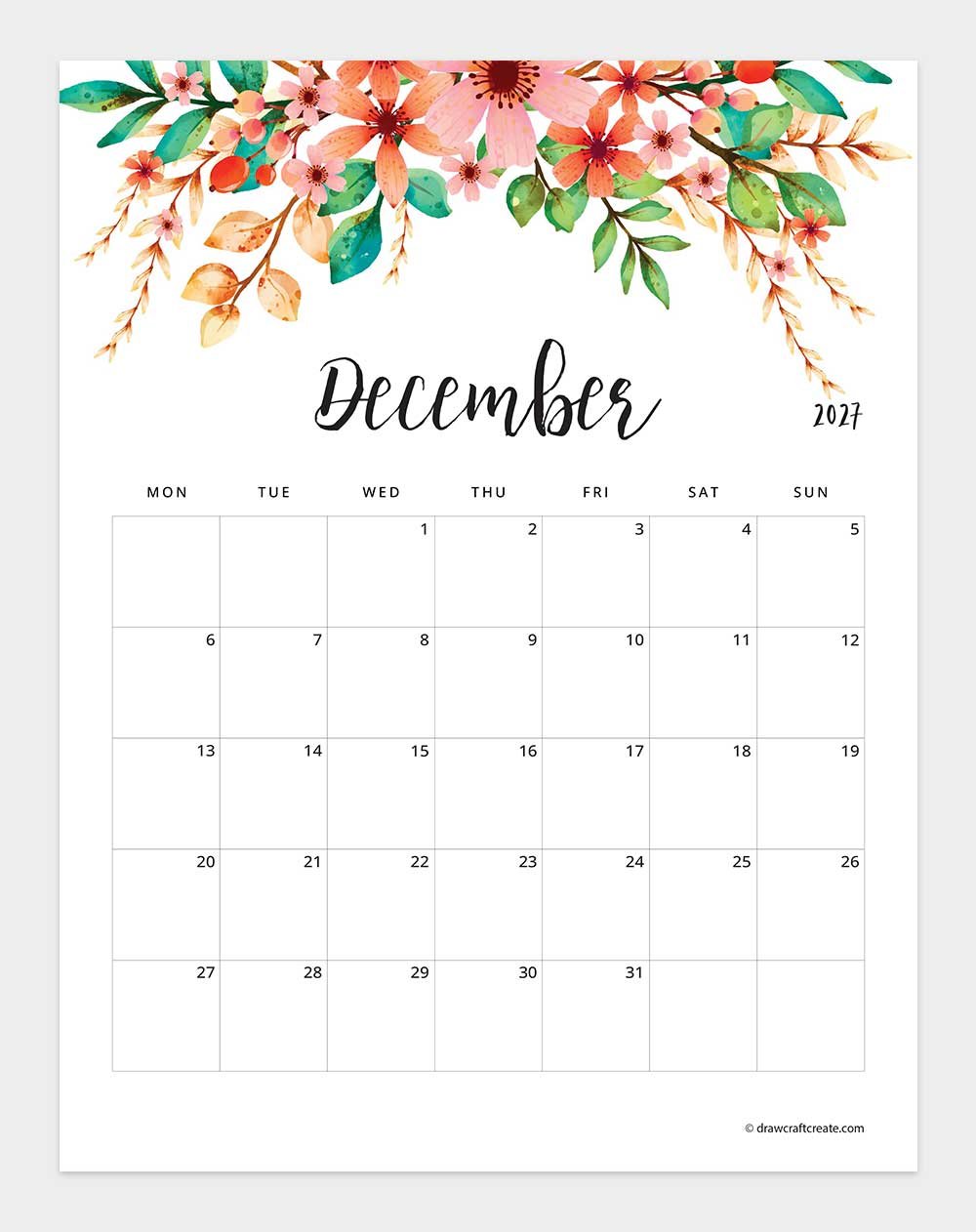 january 2027 floral calendar